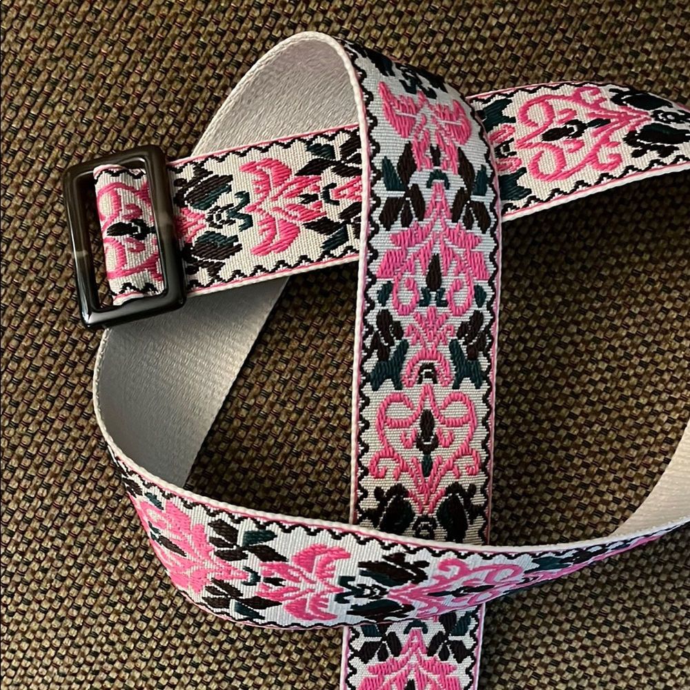 HANDMADE Pink and Black Floral Grosgrain Belt